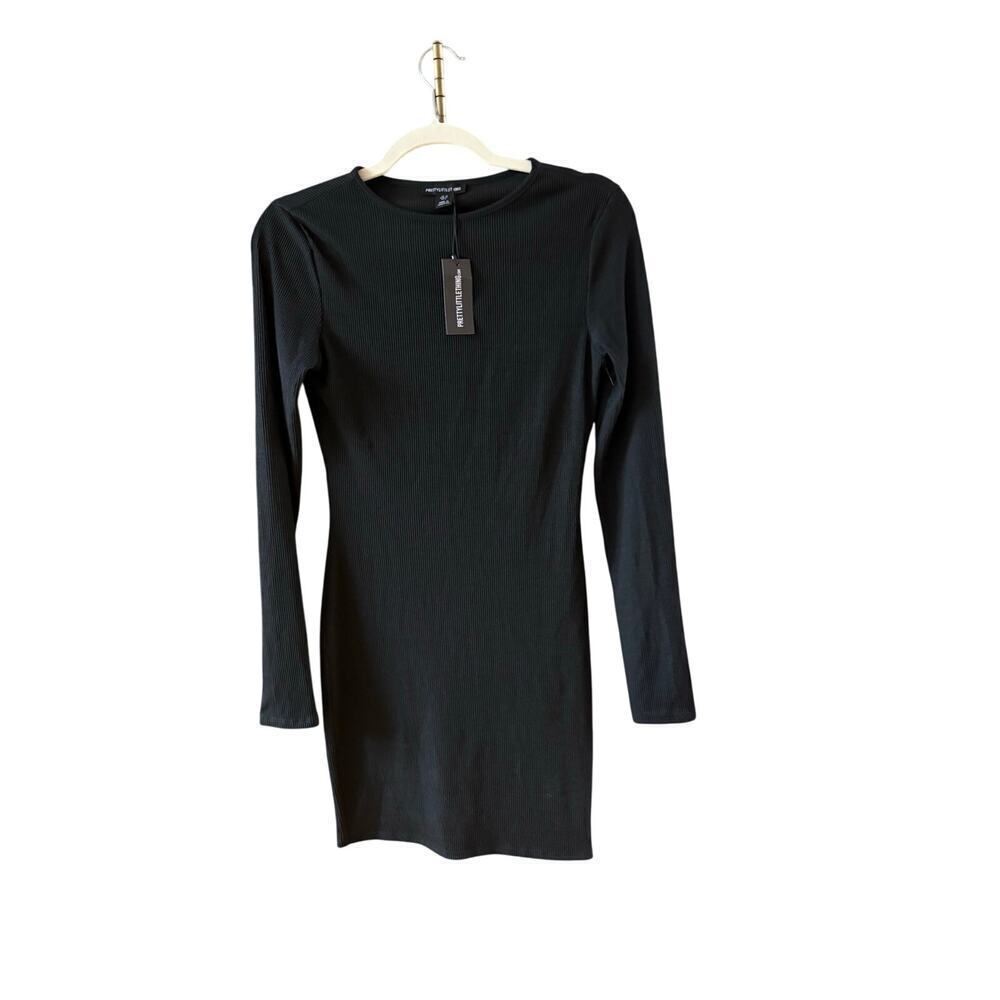 NWT Pretty little thing basic black ribbed long sleeve dress 6 - Picture 6 of 11